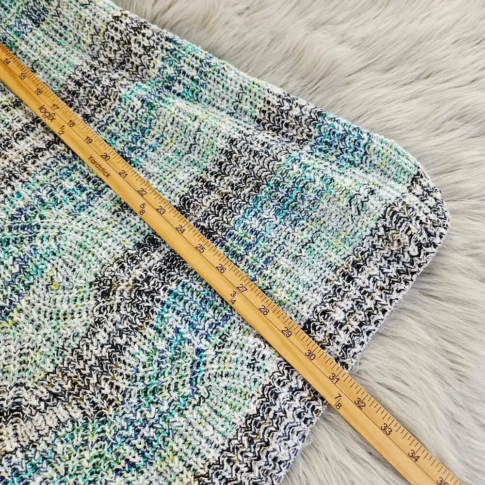 J Jill Marled Open Knit Tunic Sweater Size XL Cotton Blue Green Boho Winter Cozy